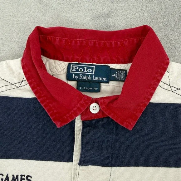 Vintage Polo Ralph Lauren Mens Rugby Shirt Striped Great Britain 1934 Size Large - Picture 3 of 12